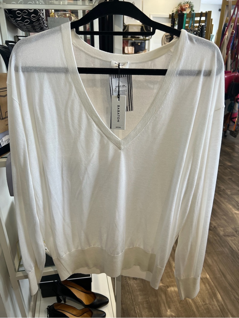 Babaton White V-Neck Lightweight Sweater NWT